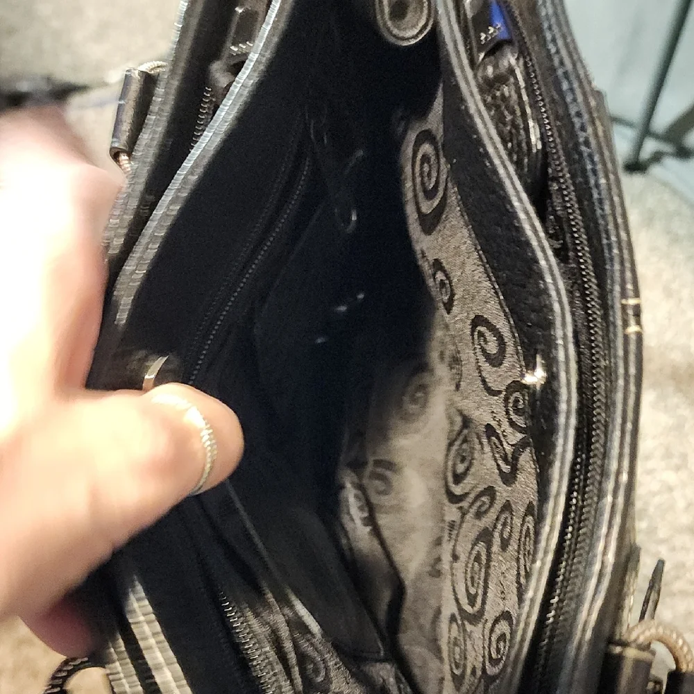 Brighton Black Leather Shoulder Bag with Heart Accent - Picture 3 of 10